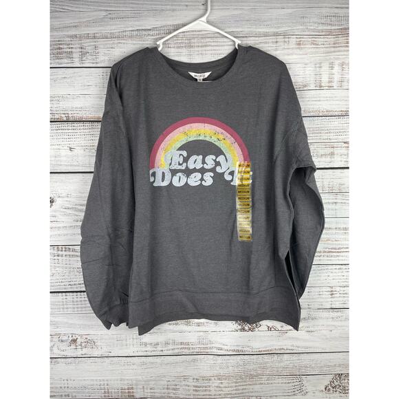 Wildfox Crewneck Sweatshirt Easy Does It Medium Gray New Oversized Rainbow Cozy - Picture 1 of 9